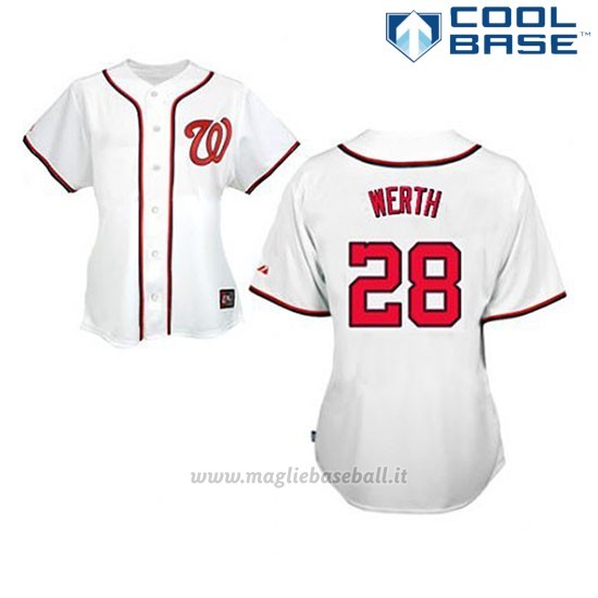 Maglia Baseball Uomo Washington Nationals Jayson Werth 28 Bianco Cool Base